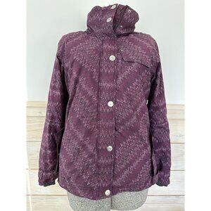 Columbia Omni-Tech Jacket Purple Aztec Pattern Sz M Hidden Hood Waterproof Ski